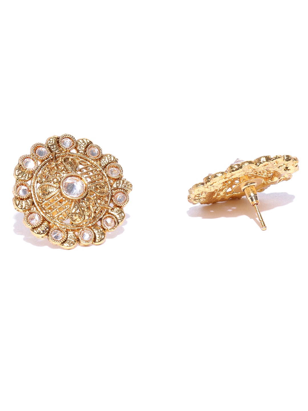 YouBella Gold-Plated Textured Circular Oversized Studs